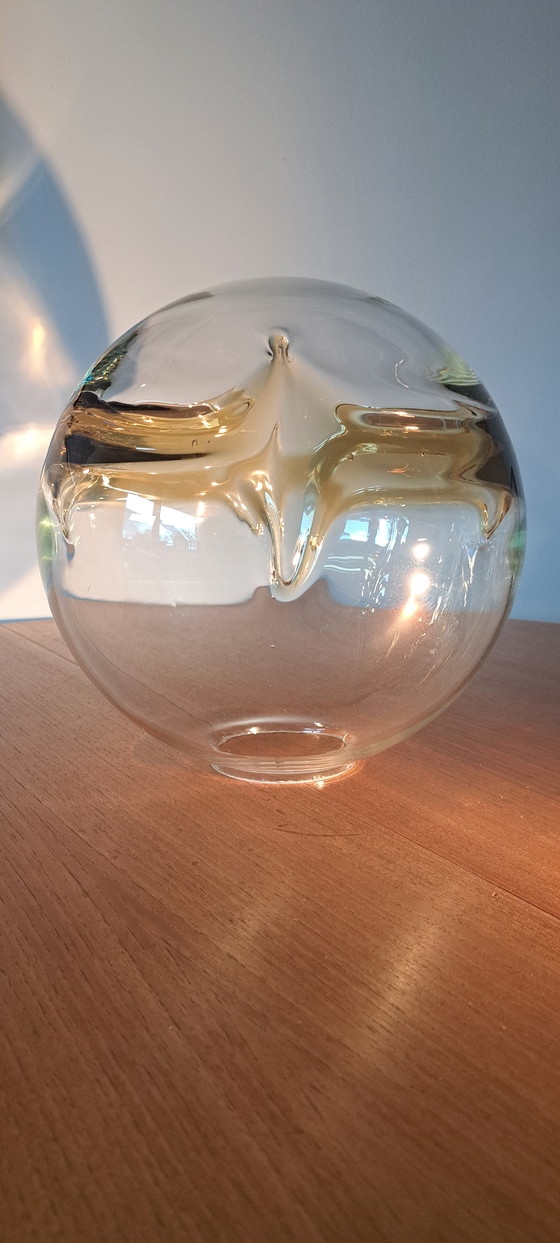 Image 1 of 🟡DORIA Pendant Light 1970s – Hand-blown Glass Globe Ø30 cm – Amber / Smoked Gold – Vintage Mid-Century