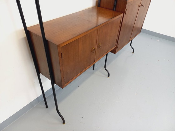 Image 1 of Libreria doppia componibile vintage italiana in legno e metallo degli anni '60