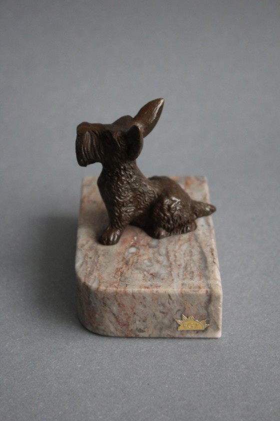 Image 1 of Bronze figure "Seated Scottish Terrier" on a marble base