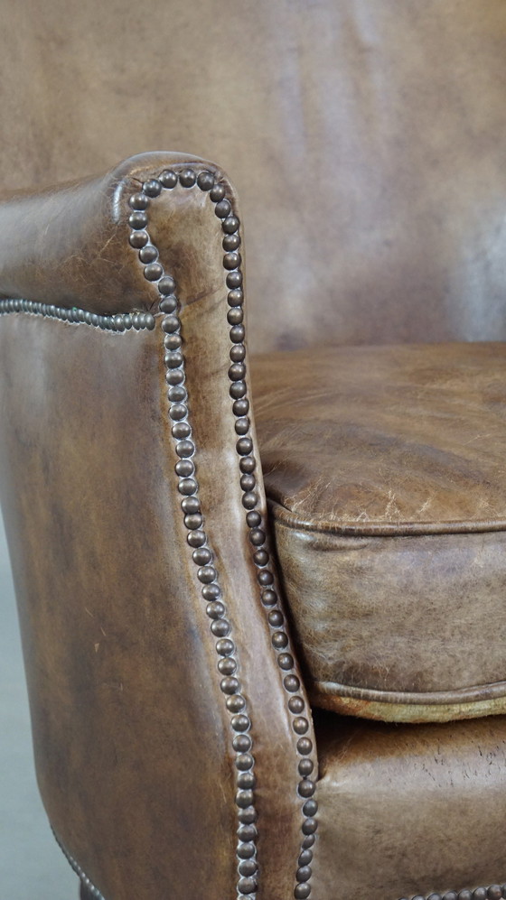 Image 1 of Beef Leather Armchair With Reversible Kelim Seat Cushion