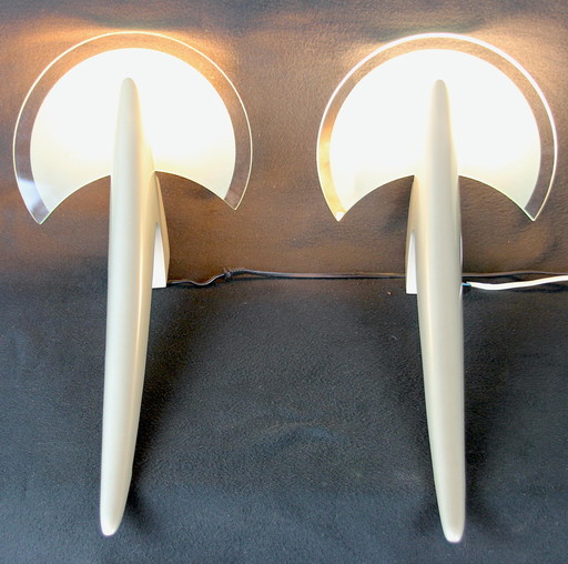 Taller Uno Metalarte By Joan Auger, Large Pair Of Gold Metal And Glass Wall Lights