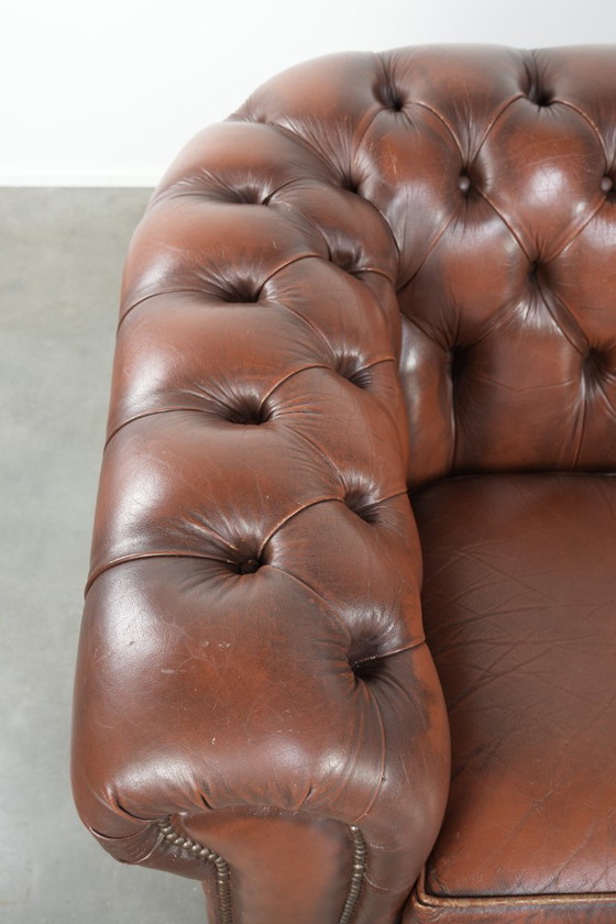 Image 1 of Vintage Brown Cowhide Leather English Chesterfield 2.5-Seater Sofa