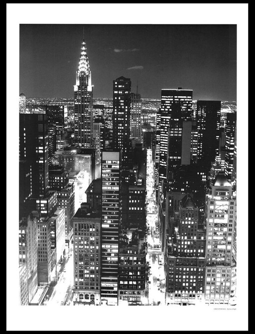 Christopher Bliss: "Skyline at Night." Offset lithograph on heavy paper.