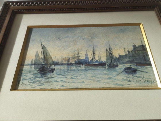 Image 1 of François LETEURTRE, Marine. Framed watercolor.