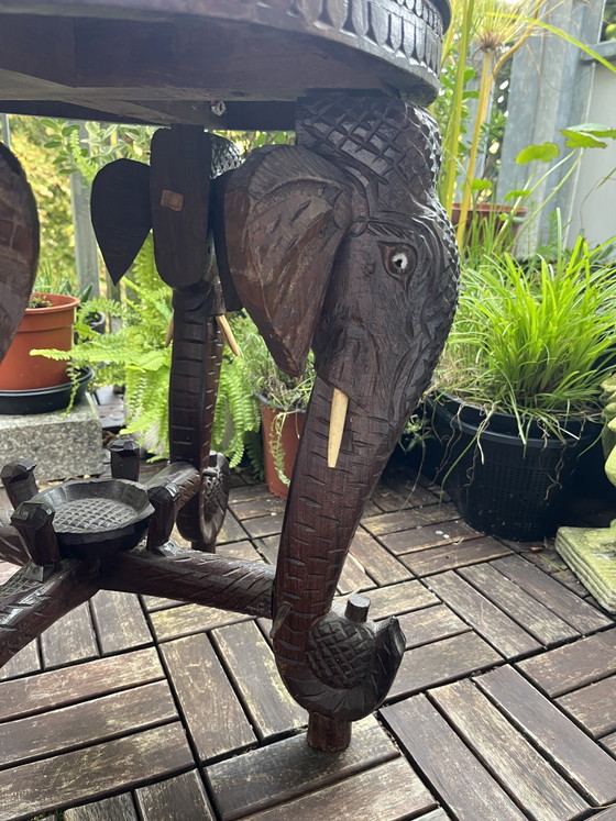 Elephant side table, solid wood, inlay work, circa 1920 (photo 10 of 11)