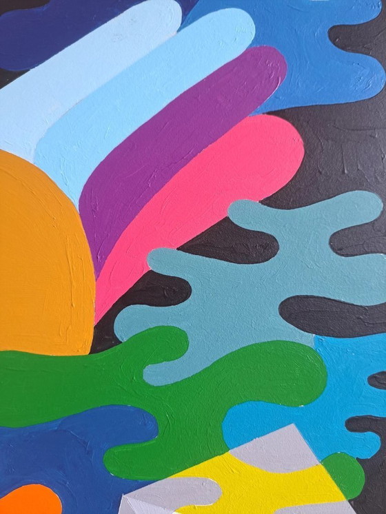 Image 1 of Pittura astratta colorata "Fish" - acrilico originale su MDF di Franklin van Dam (97x84 cm)