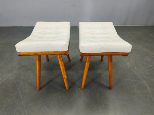 Pair of Mid Century Maple Wood Stools, 1960s Czechoslovakia