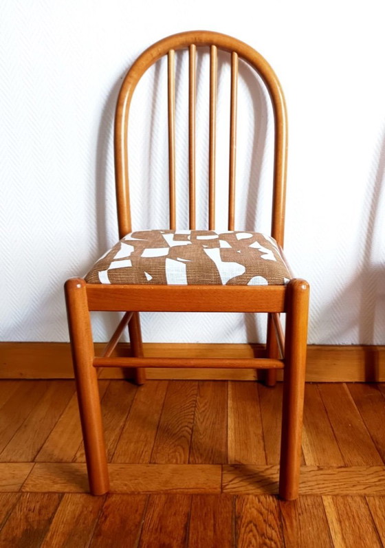 Image 1 of 3 sedie in pino e tessuto in stile vintage