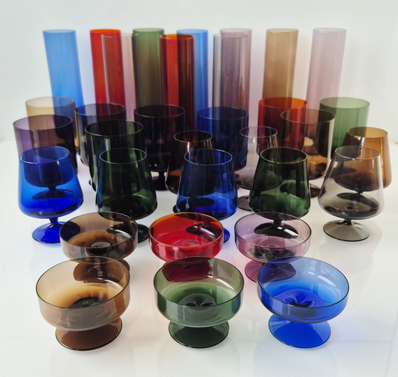 Image 1 of Ingrid Glas stained glass drinking glasses, 33 pieces, 1960s, rare! Ingridhütte