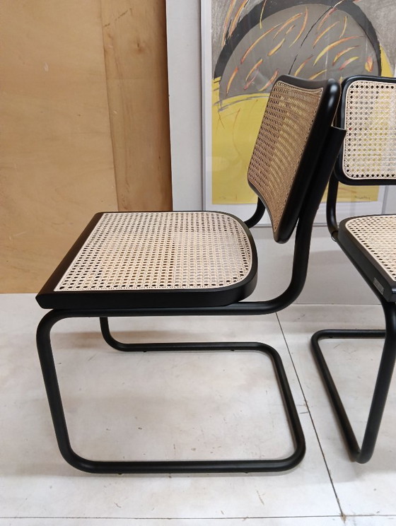 Image 1 of ALIVARMVSEVM 104. SET of 2 CESCA B32 Chairs (NEW) in Black Frame Limited Edition 