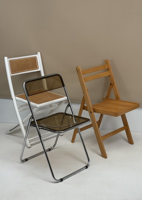 Image 1 of 3 x vintage folding chairs Italian Scandinavian design wood plastic chrome