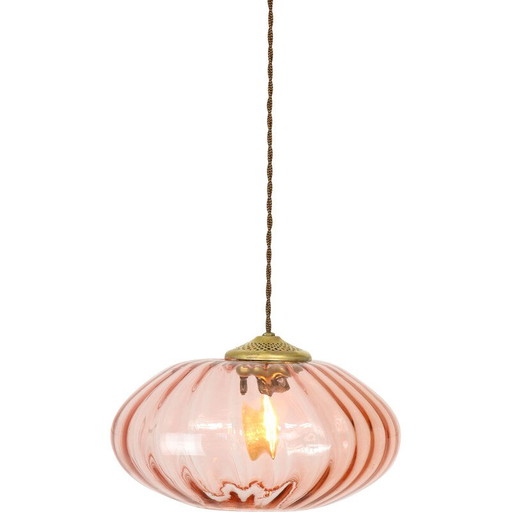 Vintage hanglamp van messing en glas