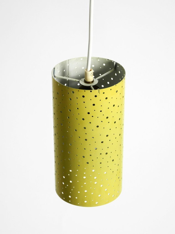 Image 1 of Beautiful mid-century pendant lamp in perforated metal, mustard yellow, by Ernest Igl for Hillebrand