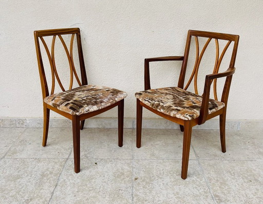 Paire de chaise et fauteuil vintage en teck et tissu, 1960