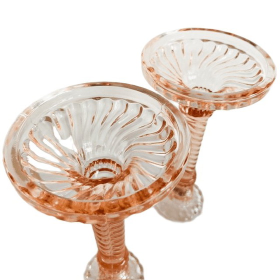 Vintage Paar Art Deco Rosaline Kandelaars Roze Glas Pavillons 1920's – Kandelaars en kaarsen (photo 6 of 7)