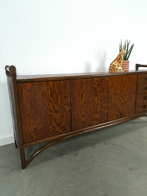 Image 1 of Wood With Bamboo Sideboard With Drawers Vintage