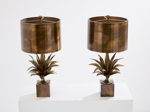 Maison Charles Paar von patinierten Bronze und Messing Lampen Agave 1970S