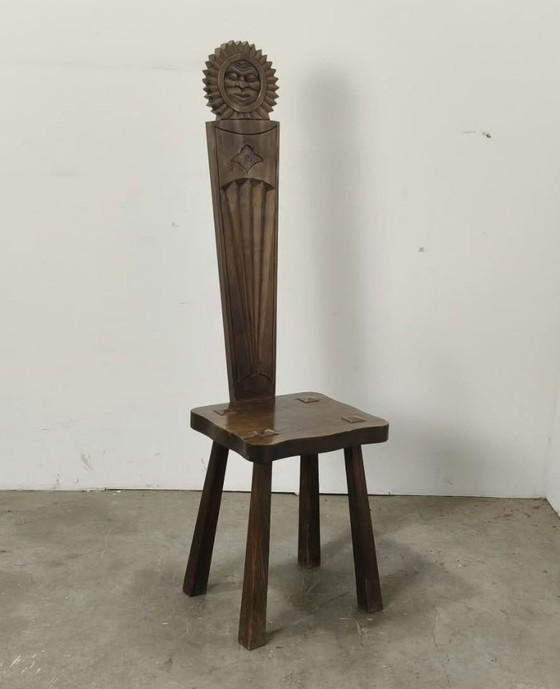 Brutalist Modern Sun Sculptured Chair, 50s – Stools, Wood, Vintage (photo 3 of 5)