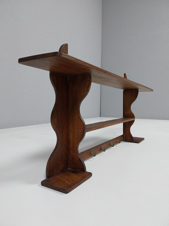 Image 1 of Rustic Vintage Wall Shelf with Hooks