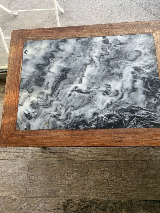 Mooie antieke vol eiken tafel met ingelegd marmer – Salontafels, Marble, Wood (photo 3 of 5)