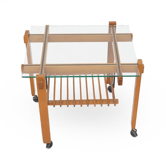 Image 1 of Wooden and glass coffee table with wheels, 1960s