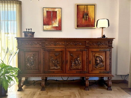 Zeldzaam Spaans HIDALGO Dressoir, Handgesneden Massief Hout, Vintage – Wood (photo 2 of 7)