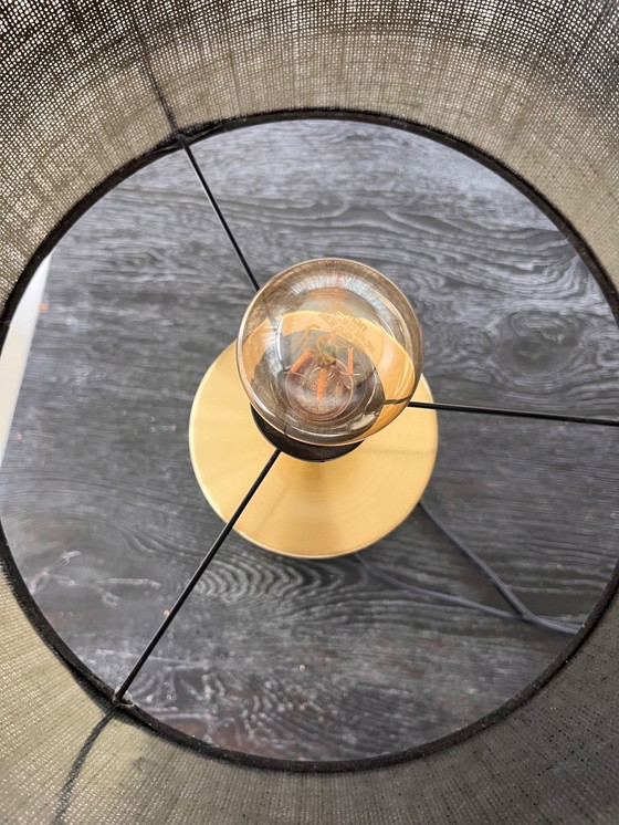 Image 1 of table lamp, gold metal and black jute