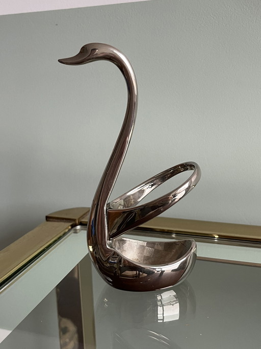 Portaplumas vintage en forma de cisne color plata