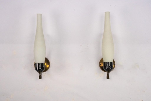 Paar Mid Century wandlampen in Arredoluce stijl. Italië 1950