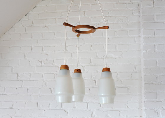 Image 1 of Mid - Century Cascade Pendant Lamp Of Wood And Glass