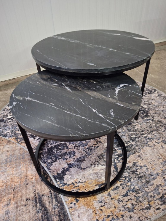 Image 1 of Salontafelset van marmer en metaal, zware uitvoering