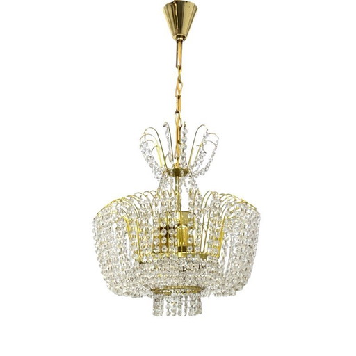 Kamenický Šenov crystal chandelier, gilded brass, 1970s, Czechoslovakia