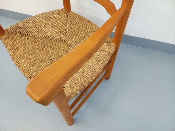 Image 1 of Vintage fauteuil van beukenhout en stro uit de jaren 50.