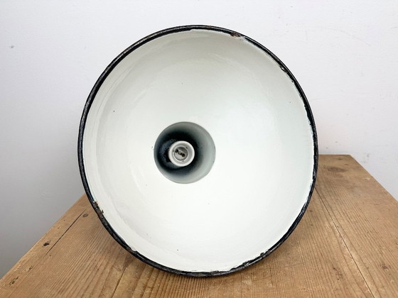 Image 1 of Industrial Green Enamel Factory Lamp with Cast Iron Top, 1960s