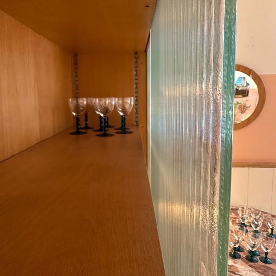 Image 1 of Tall glass display case from the 1960s with ribbed glass