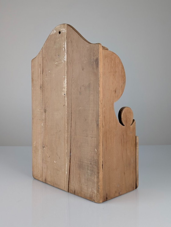 Image 1 of Hand-Carved Folk Art Pine Cutlery Rack with Drawer, 1950s