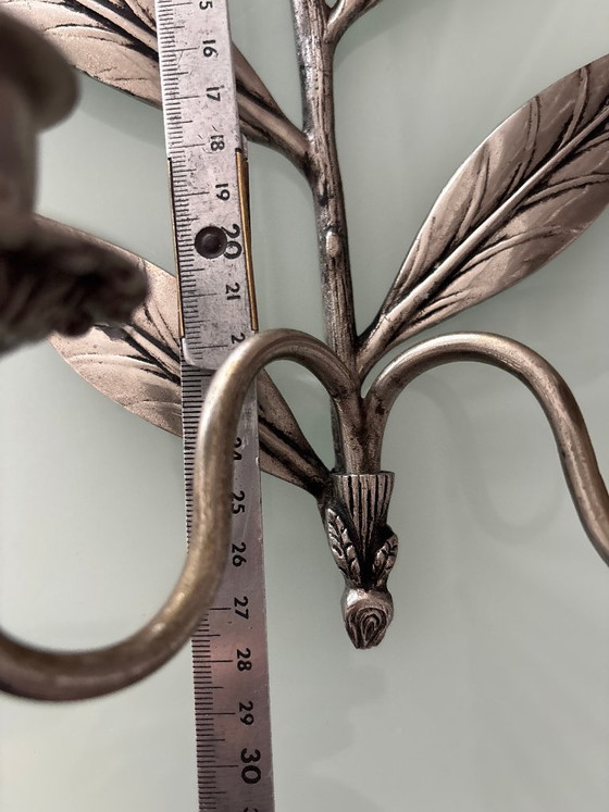 Pair of floral wall sconces, silver-colored metal, Candle holders (photo 6 of 11)