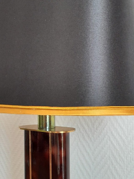 Image 1 of Black and gold Hollywood Regency tortoiseshell lamp