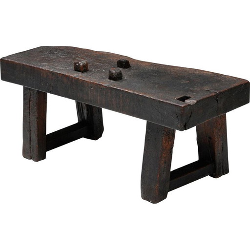 Banc vintage rustique Wabi-Sabi marron foncé, années 1920
