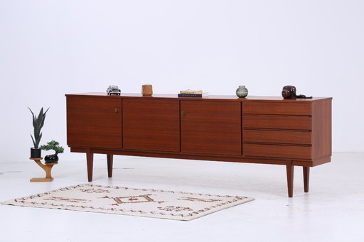 Vintage teak sideboard 60s | Mid - Century TV board with drawers & compartments Retro wood storage #07-18