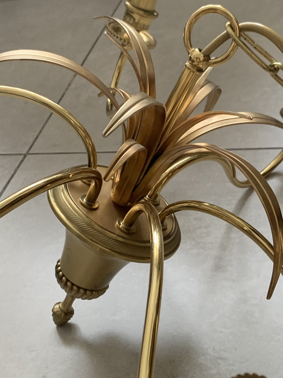 Image 1 of Lámpara de araña estilo Hollywood Regency de latón con forma de palmera, de SA Boulanger, Bélgica, década de 1970.