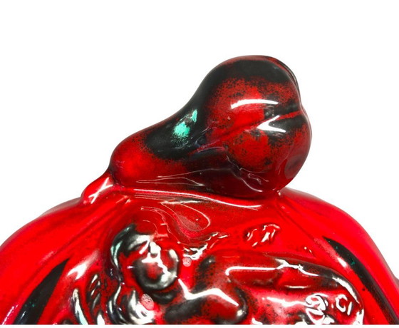 Image 1 of Large Vintage Red Ceramic Soup Tureen w Lid & Ladle Baroque Style Serving Bowl 38cm