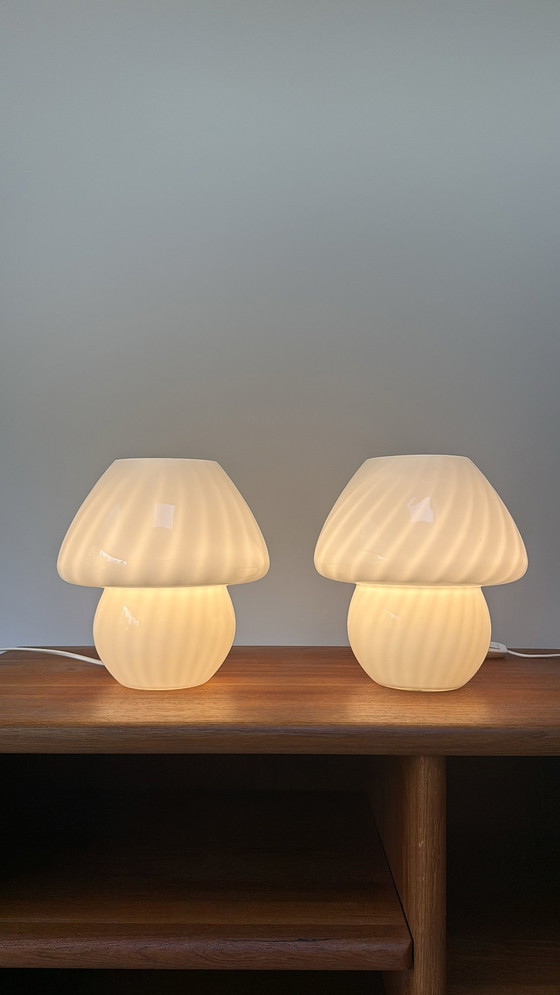 Image 1 of Vintage mushroom swirl lamps made of opaline glass
