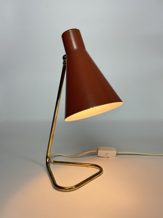 Image 1 of Elegant Mid-Century Brass & Orange Table Lamp by Giuseppe Ostuni for O-Luce, Italy, 1950s