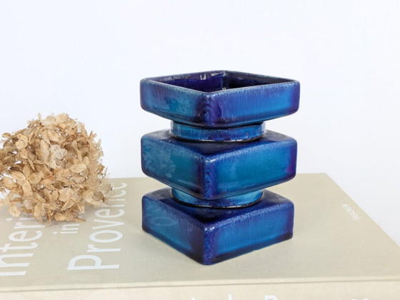 Cari Zalloni for Steuler Vase, Model 510, Space Age Ceramic Pillar, Cobalt & Turquoise (photo 14 of 16)