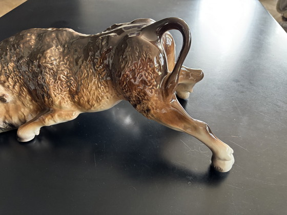 Image 1 of Large 43cm Vintage Porcelain Bison Figure, Mid 20th Century
