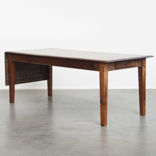 Table de salle à manger ancienne en chêne du début des années 1900 avec plateau rabattable d'un côté