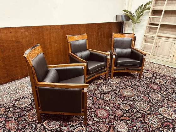 Fauteuil Art Déco Classique Noir Haut, Cuir, Art Deco (photo 3 sur 20)