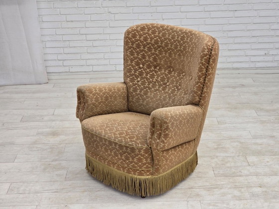 1960s, Danish Armchair, Furniture Velour, Beech Wood – Textile (photo 17 of 17)