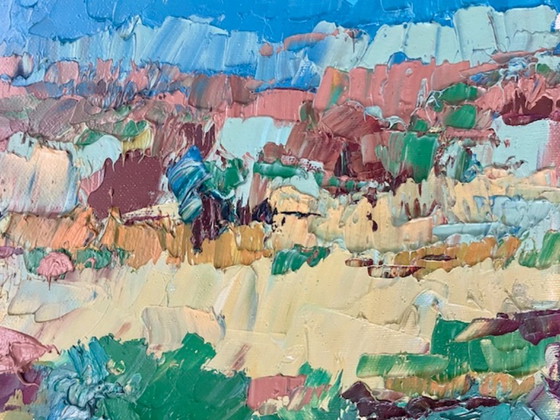 Image 1 of Abstract schilderij, olieverf op doek, landschap